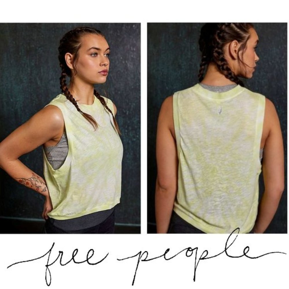 Free People FP Movement Love Tie-Dyed Tank Top Size M Key Lime Combo White Green